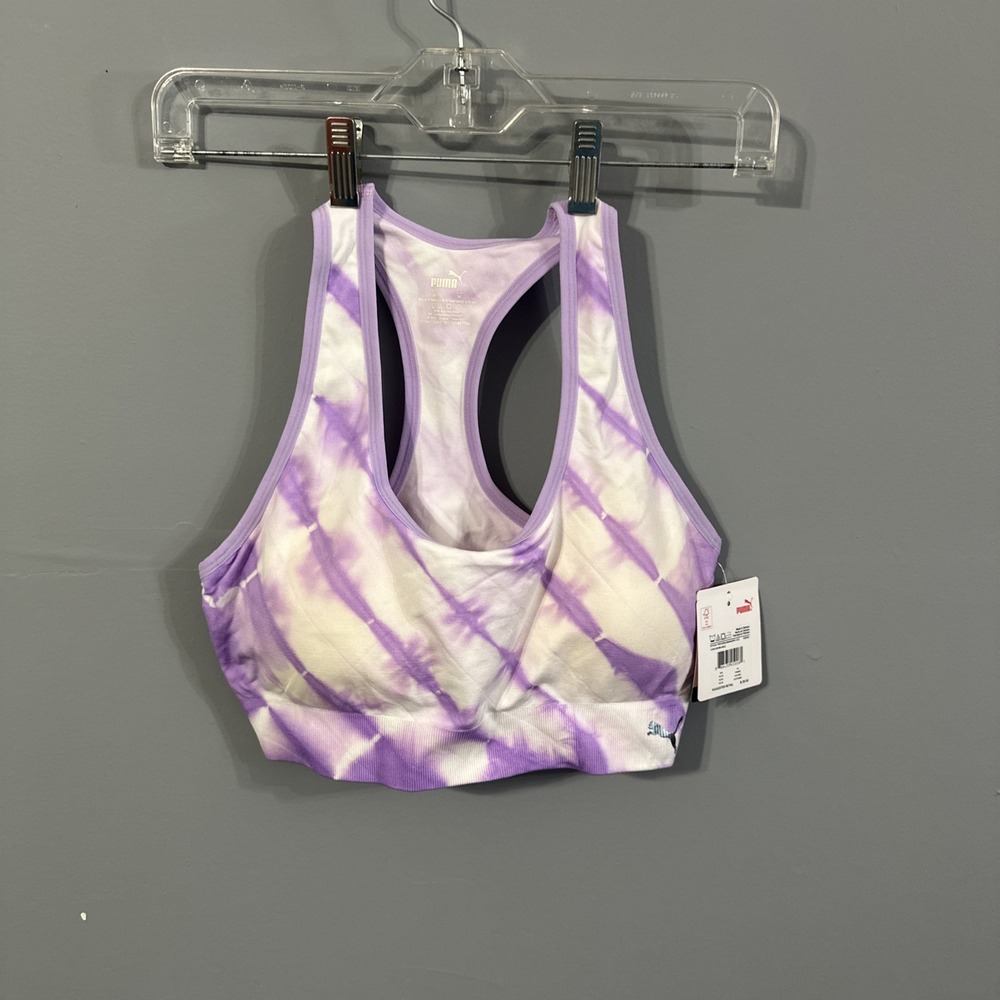 Puma Women Seamless Sports Bra Medium Purple White Tie Dye Racerback PSP22W22960